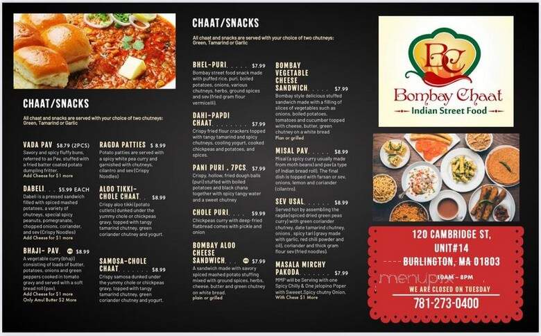 Bombay Chaat - Burlington, MA menu_pic