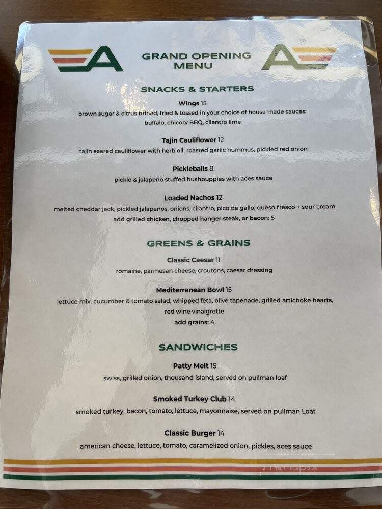 Aces Pickleball Bar + Grill - Norwood, OH menu_pic