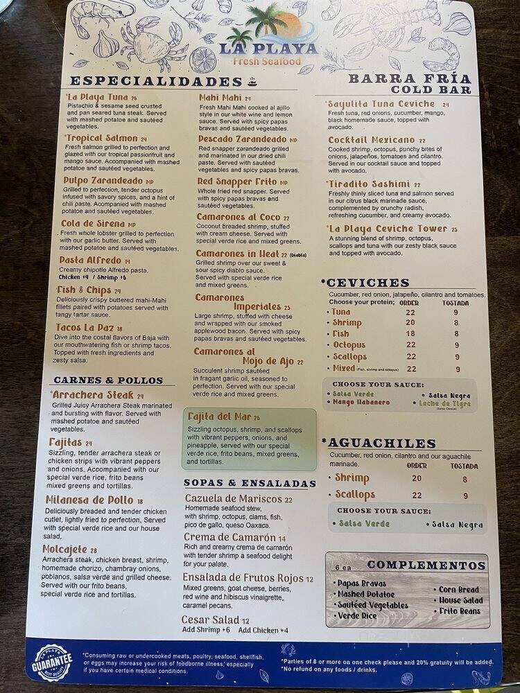 La Playa Fresh Seafood - Cleveland, OH menu_pic