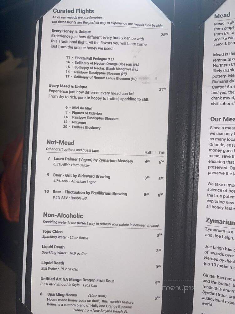 Zymarium Meadery - Orlando, FL menu_pic