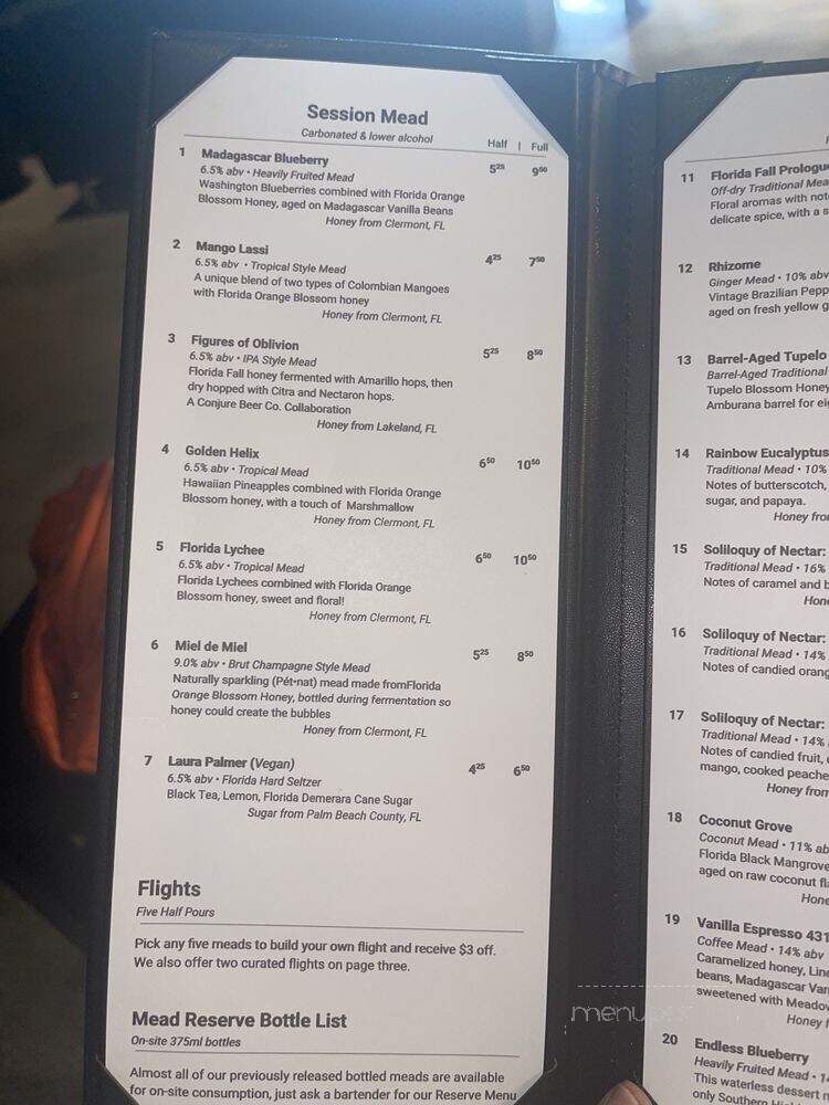 Zymarium Meadery - Orlando, FL menu_pic