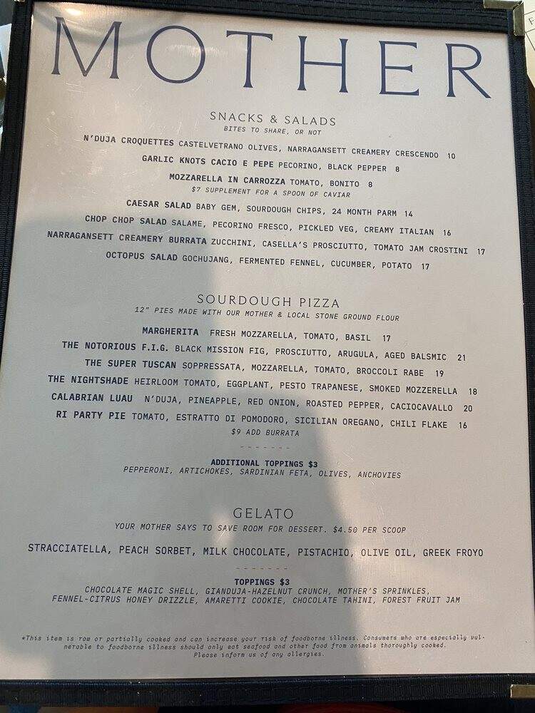 Mother Pizzeria - Newport, RI menu_pic