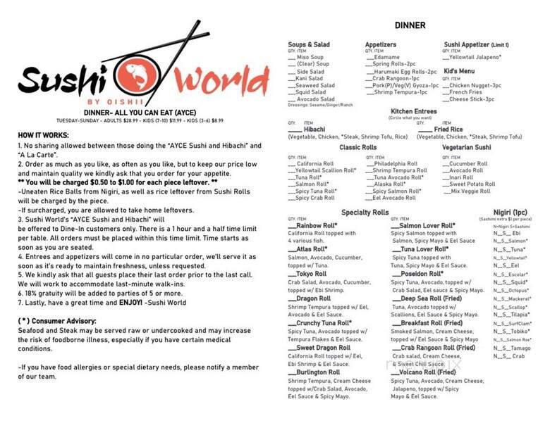 Sushi World by Oishii - Burlington, NC menu_pic
