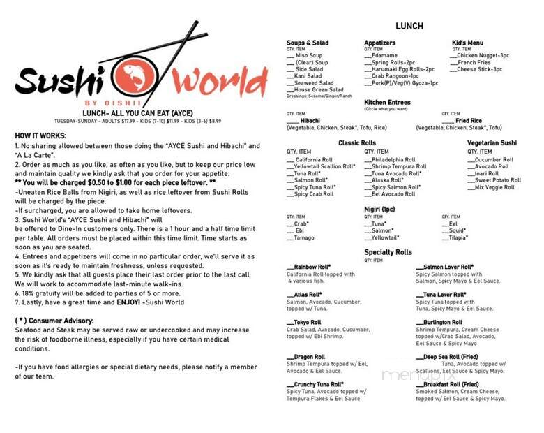 Sushi World by Oishii - Burlington, NC menu_pic