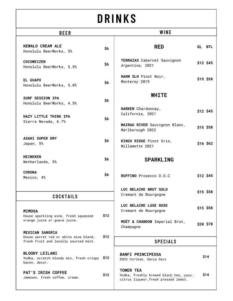 Patrick's Roadhouse Five-0 - Urban Honolulu, HI menu_pic