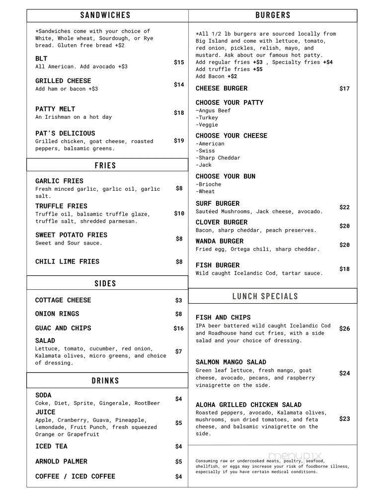Patrick's Roadhouse Five-0 - Urban Honolulu, HI menu_pic