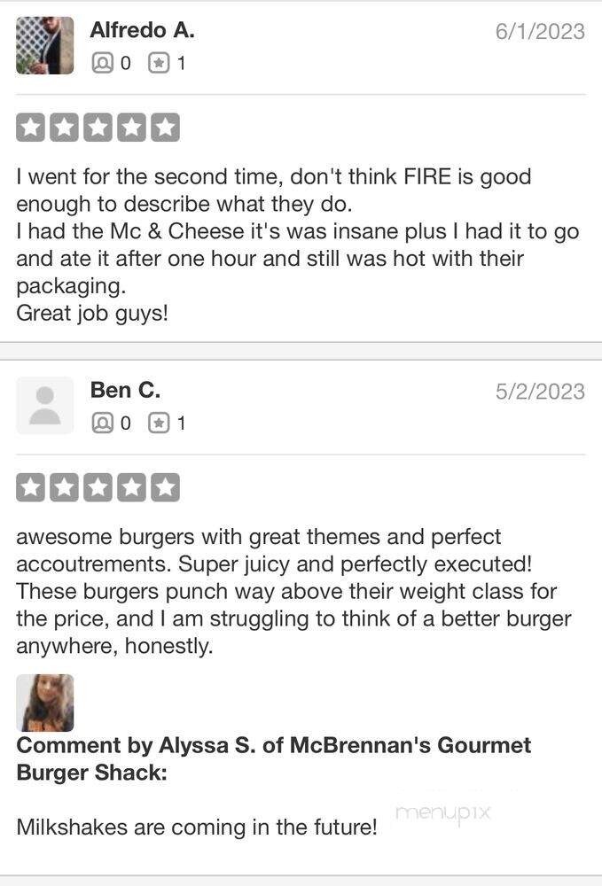 McBrennan's Gourmet Burger Shack - Park Ridge, IL menu_pic