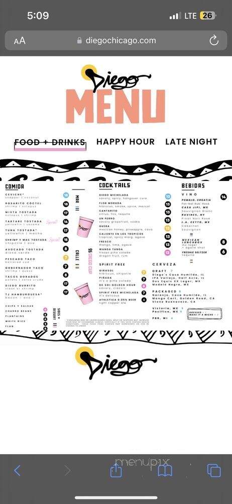 Diego - Chicago, IL menu_pic