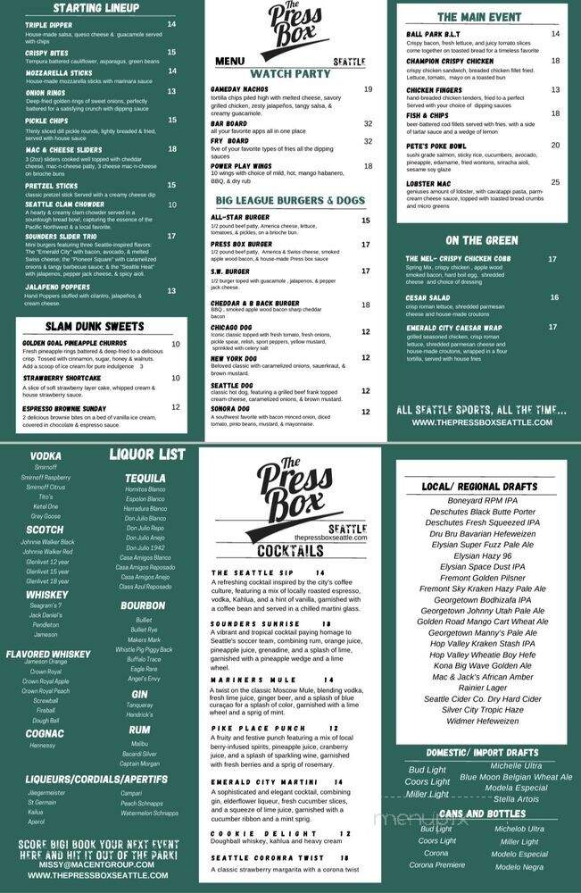 The Press Box - Seattle, WA menu_pic