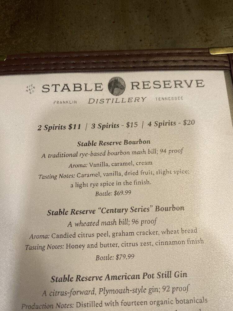 Stable Reserve Spirits - Franklin, TN menu_pic