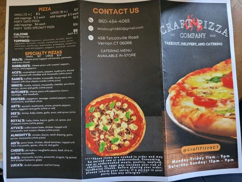 Craft Pizza Company - Vernon, CT menu_pic