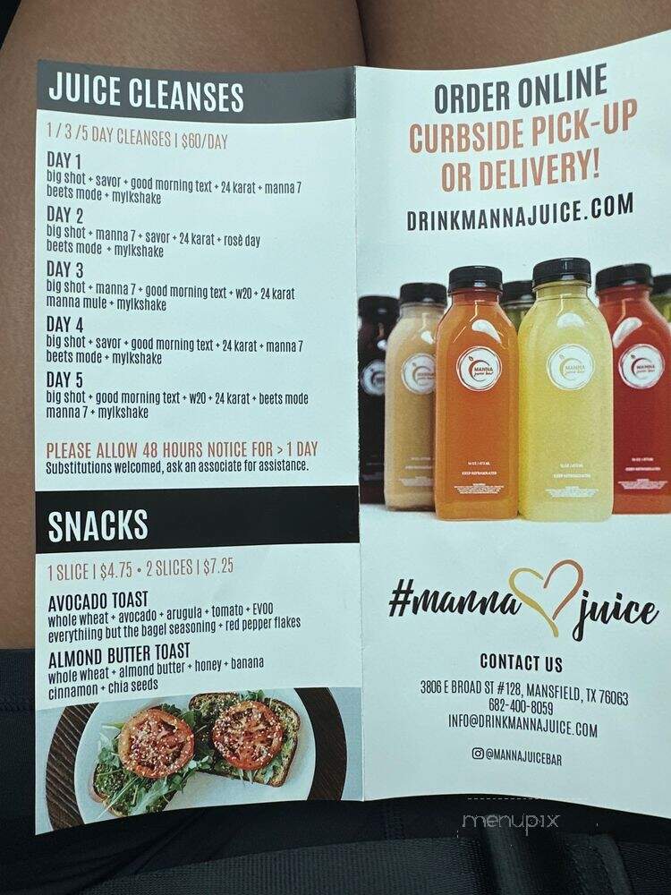 Manna Juice Bar - Arlington, TX menu_pic