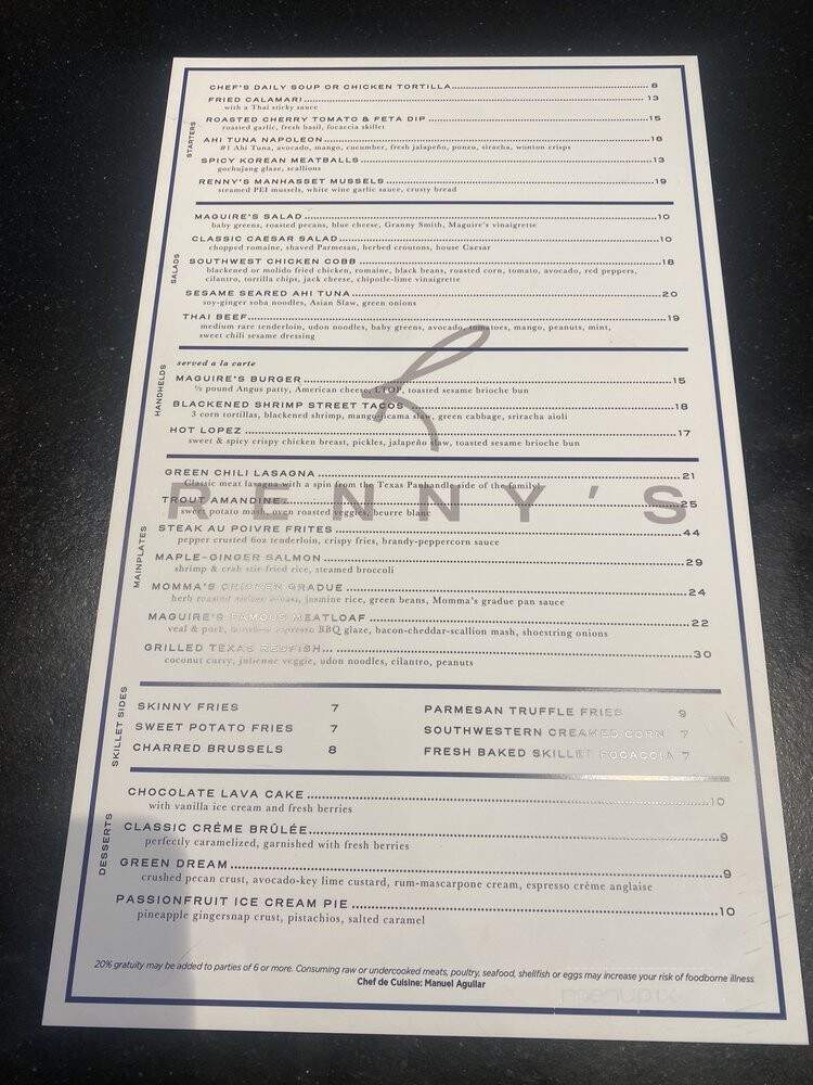 Renny's - Dallas, TX menu_pic