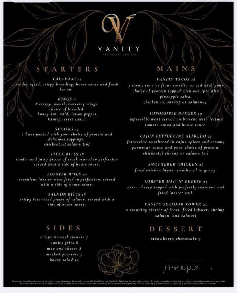 Vanity Restaurant and Bar - Atlanta, GA menu_pic