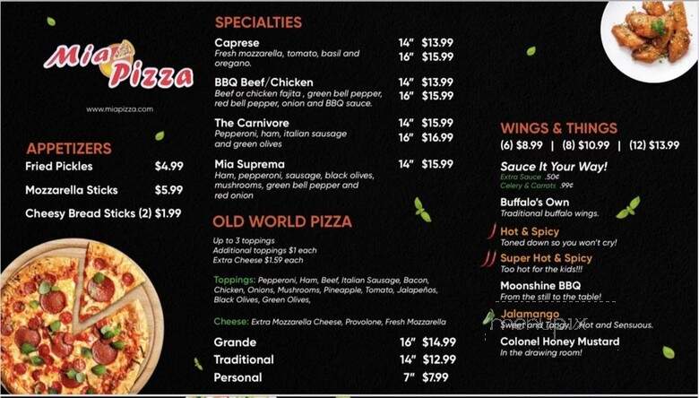 Mia Pizza - Austin, TX menu_pic