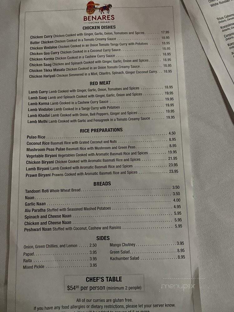 Benares Cucina Indian - Toronto, ON menu_pic