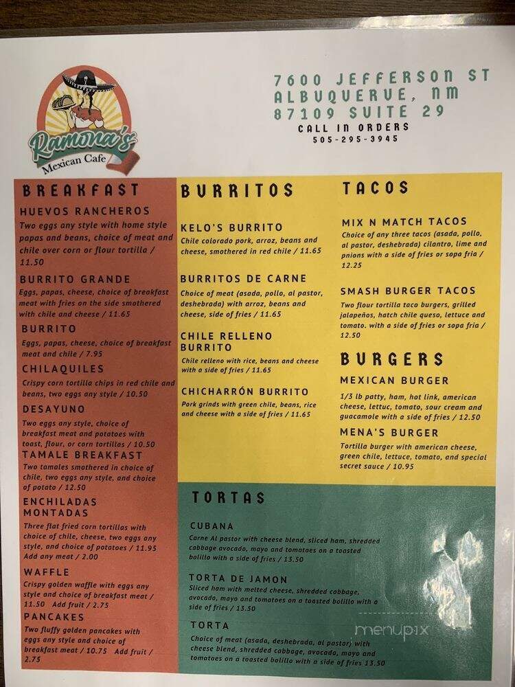Ramona's Mexican Cafe - Albuquerque, NM menu_pic