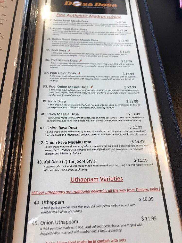 Dosa Dosa - Brampton, ON menu_pic