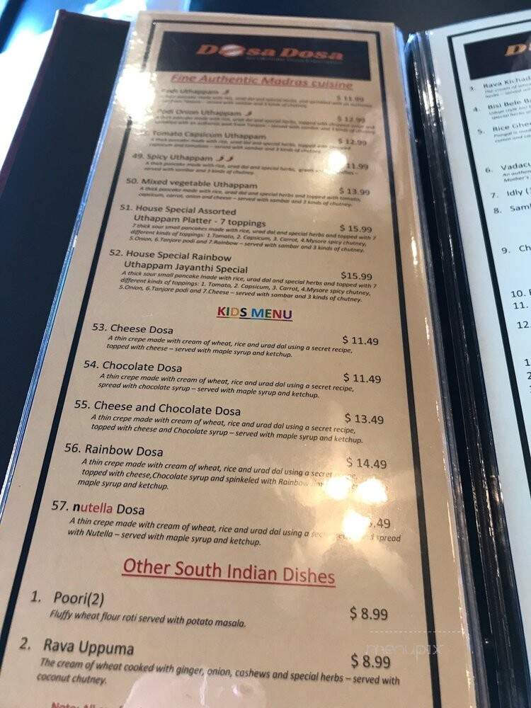 Dosa Dosa - Brampton, ON menu_pic