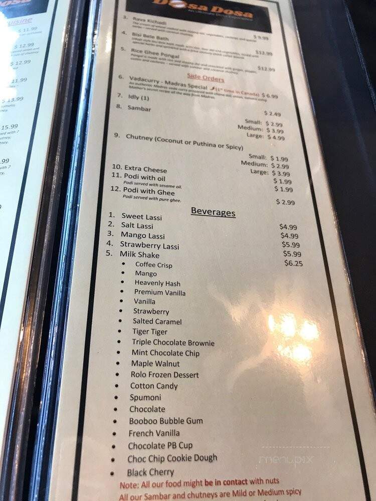 Dosa Dosa - Brampton, ON menu_pic