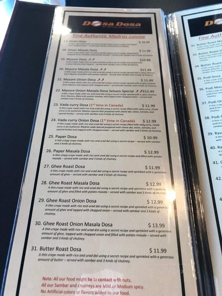 Dosa Dosa - Brampton, ON menu_pic