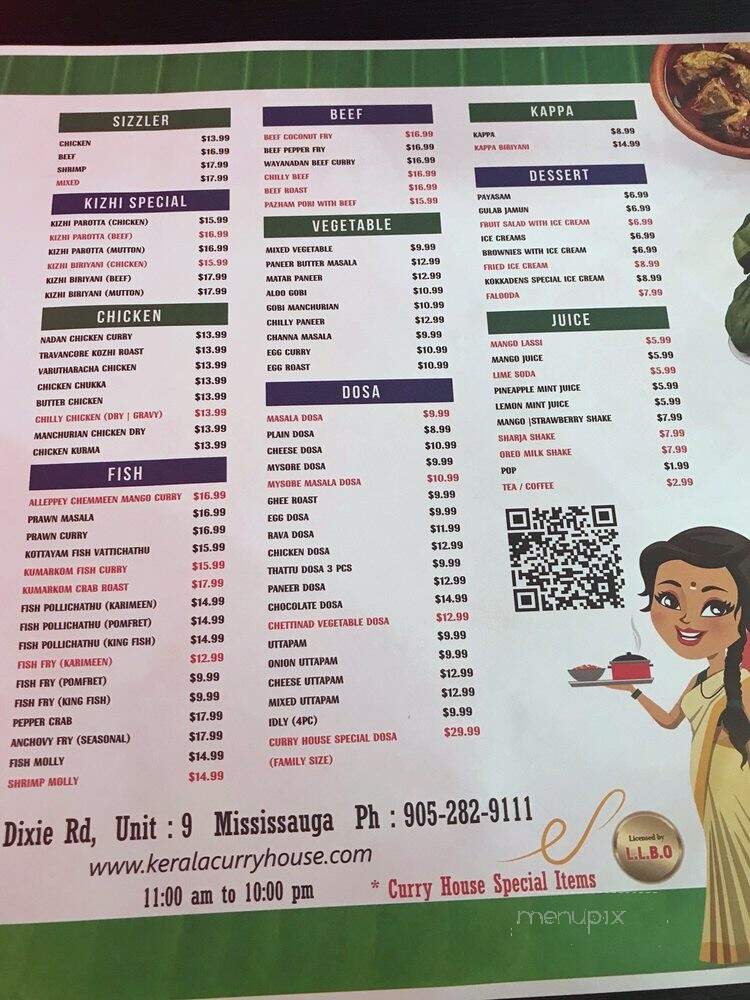 Kerala Curry House - Mississauga, ON menu_pic