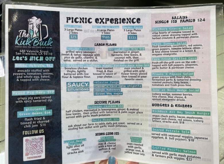 The Kickback - San Francisco, CA menu_pic