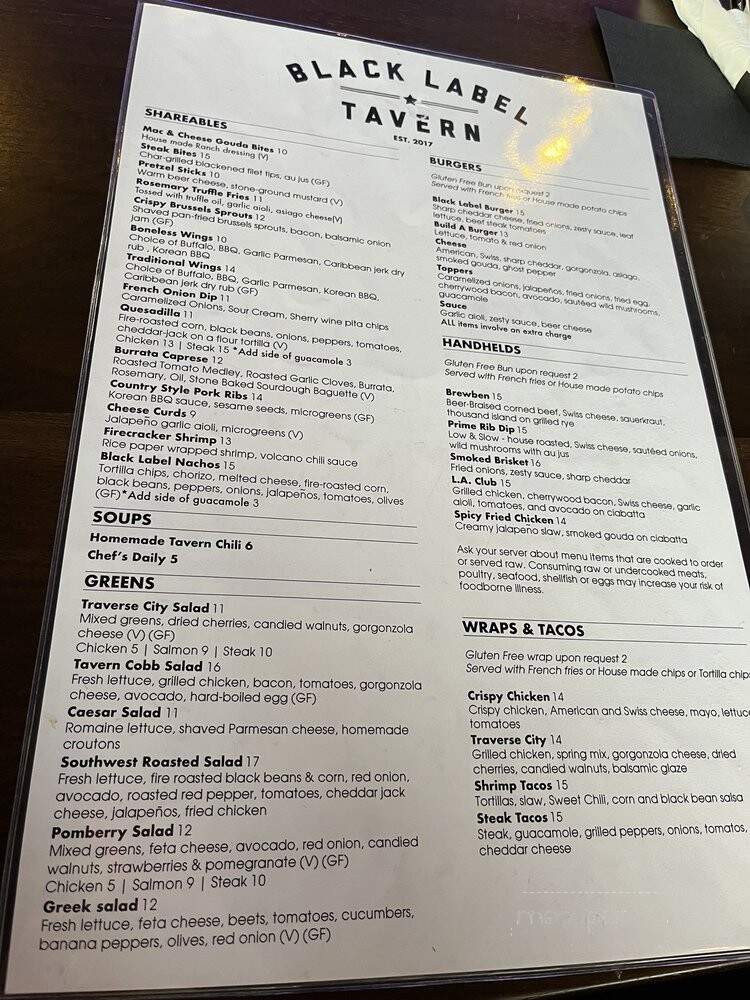Black Label Tavern - Shelby Township, MI menu_pic