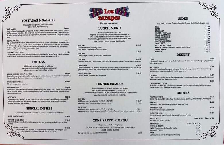 Los Zarapes Mexican Restaurant - Granite Bay, CA menu_pic