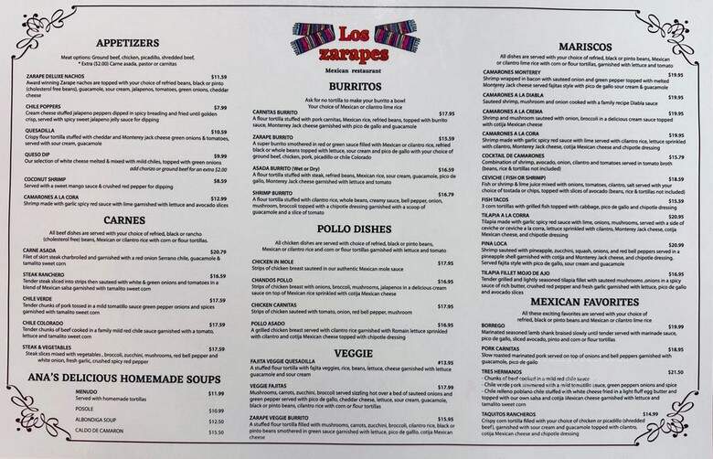 Los Zarapes Mexican Restaurant - Granite Bay, CA menu_pic