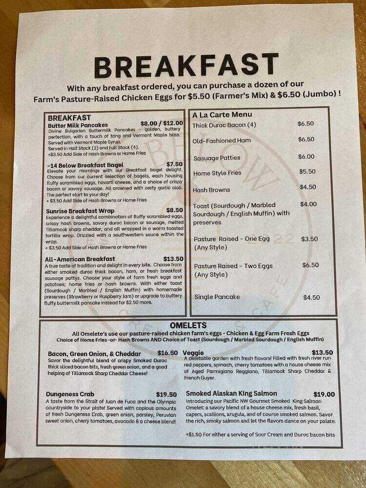 14 Below Ice Cream & Cafe - Sequim, WA menu_pic