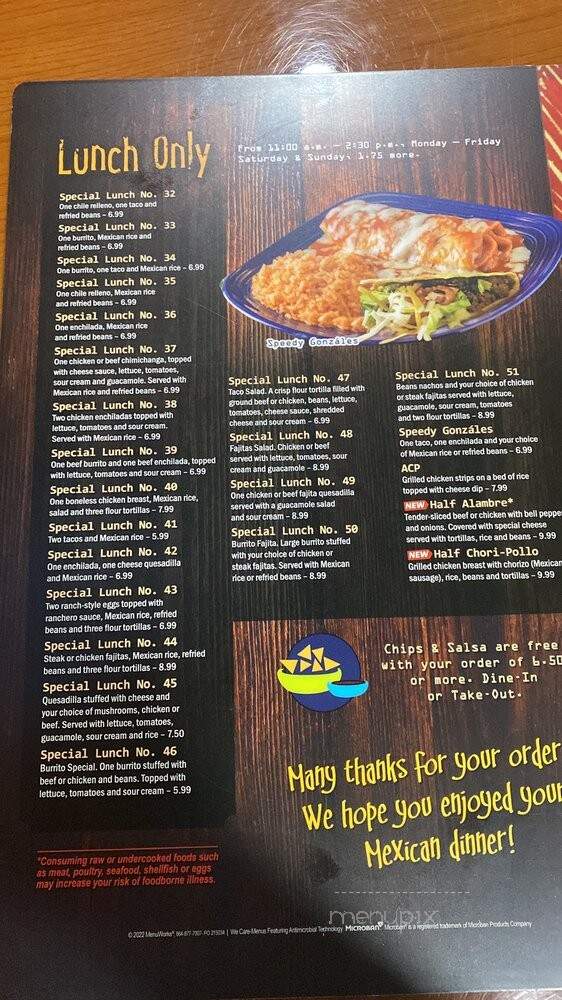 Los Amigos - Washington, NC menu_pic