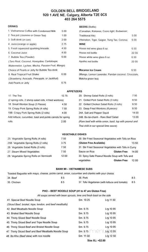 Golden Bell - Calgary, AB menu_pic