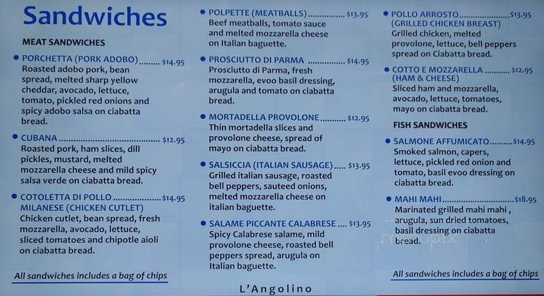 L'Angolino - San Diego, CA menu_pic