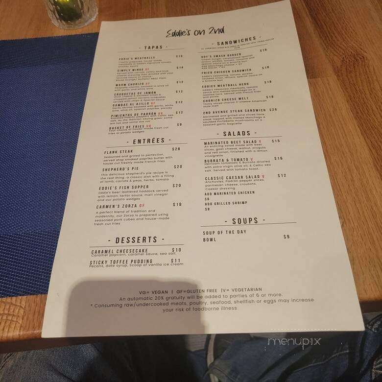 Eddie's on 2nd - New York, NY menu_pic