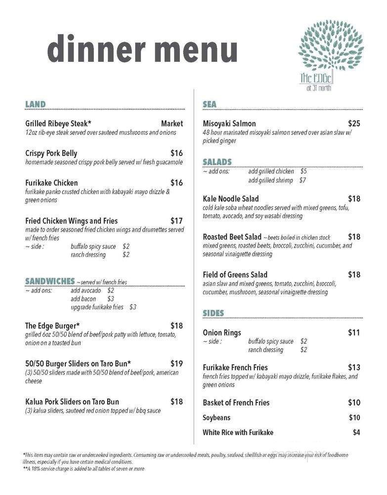 The Edge At 31 North - Urban Honolulu, HI menu_pic
