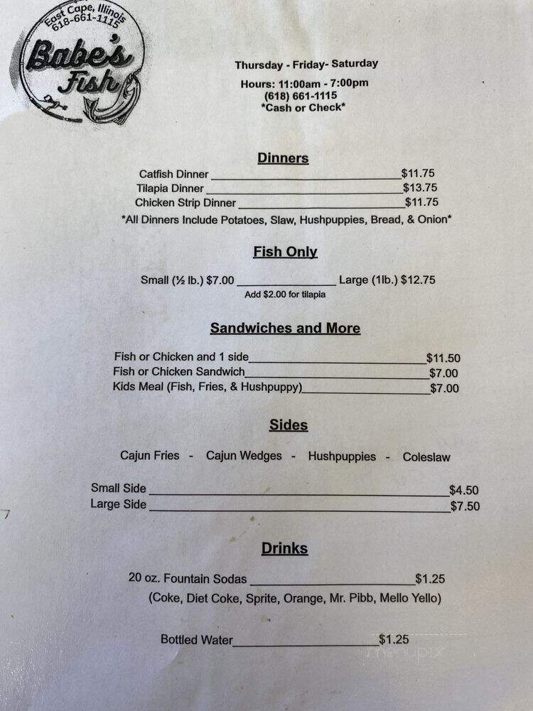 Babe's Fish Wagon - Buncombe, IL menu_pic