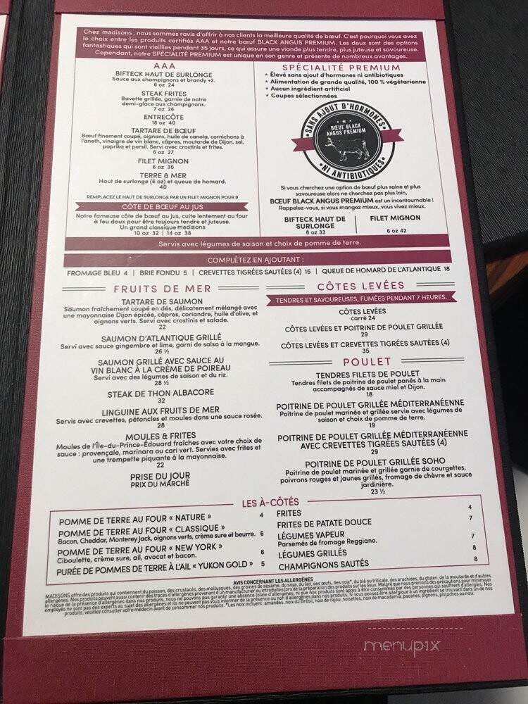 Madisons - Montreal, QC menu_pic