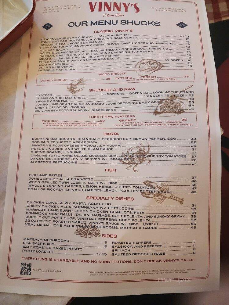 Vinny's Clam Bar - Tinley Park, IL menu_pic