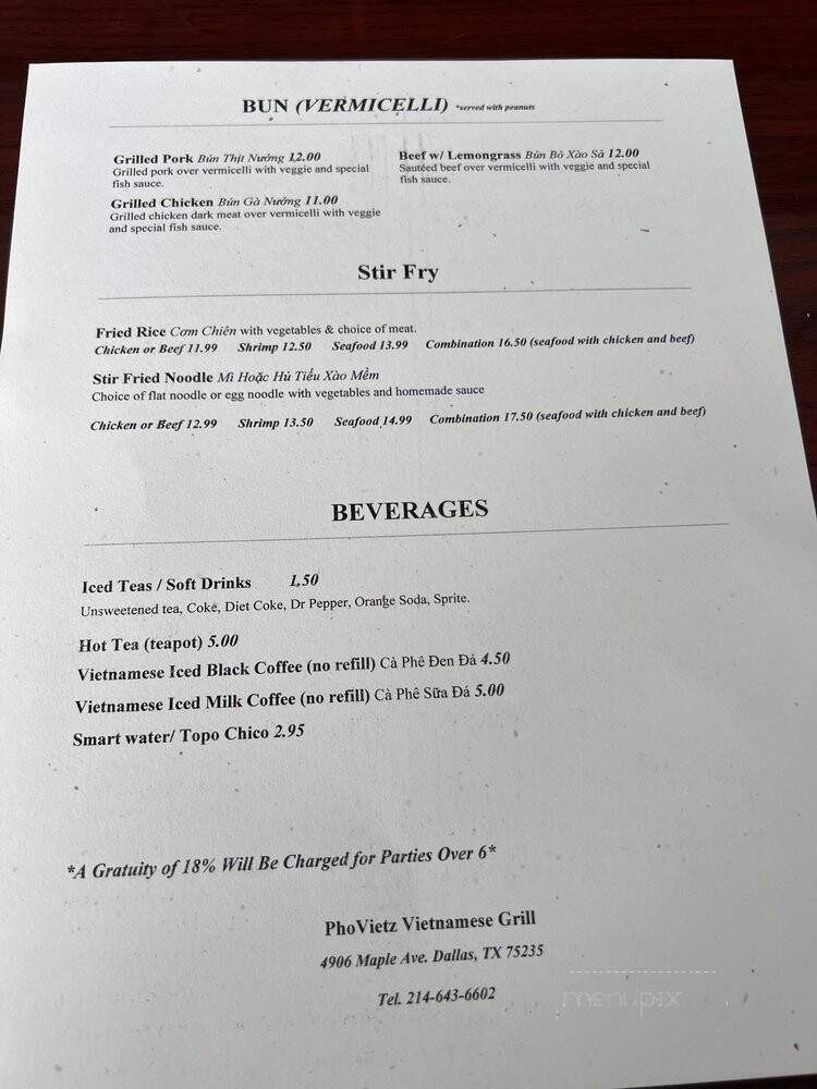 Pho Vietz - Dallas, TX menu_pic
