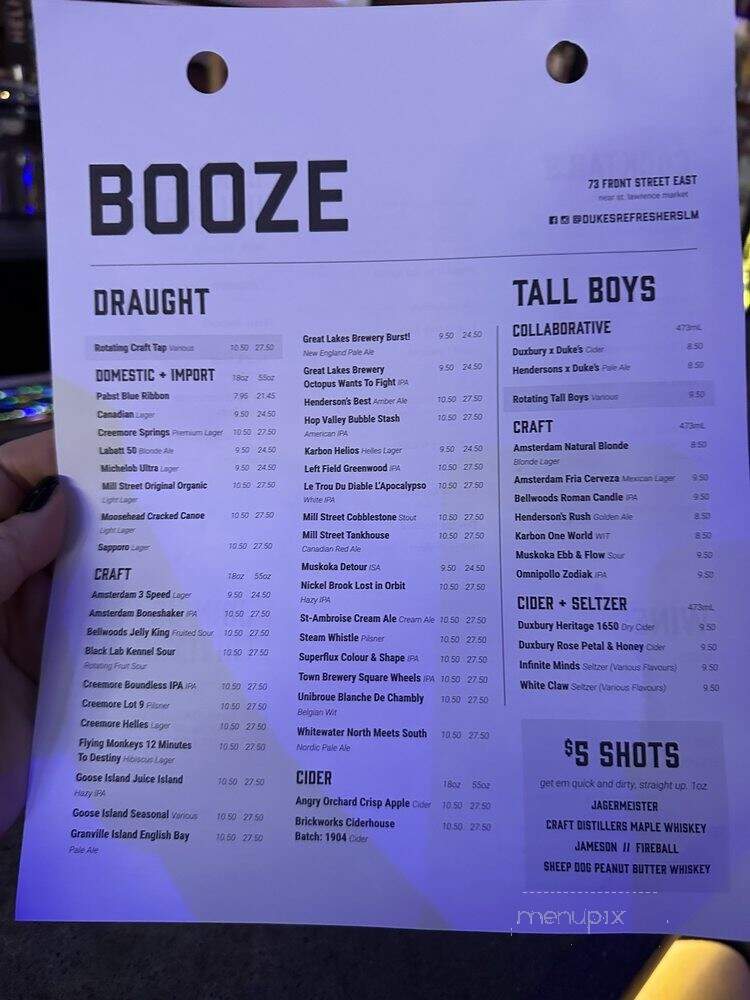 Dukes Refresher - Toronto, ON menu_pic
