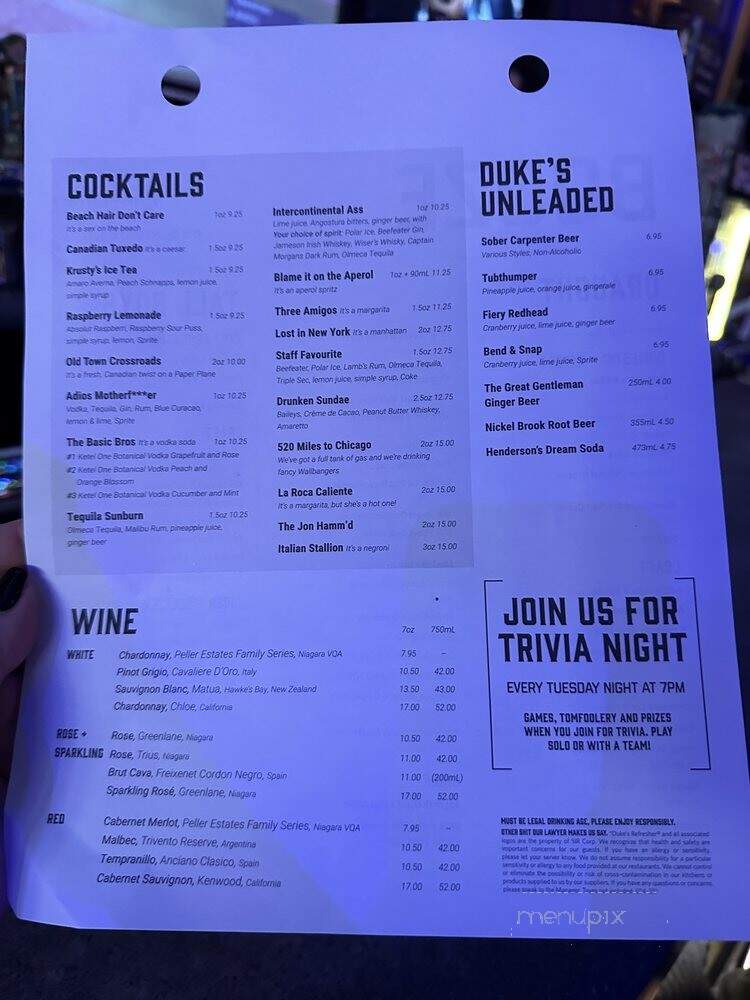 Dukes Refresher - Toronto, ON menu_pic