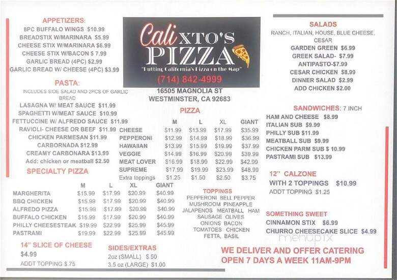 Calixtos Pizza - Westminster, CA menu_pic