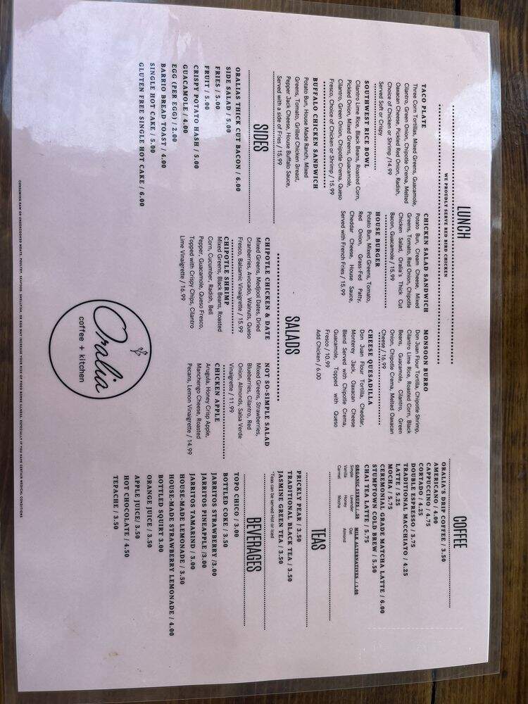 Oralia Coffee and Kitchen - Tucson, AZ menu_pic