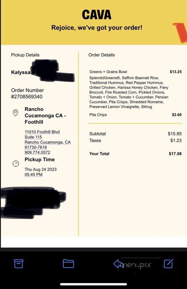 Cava - Rancho Cucamonga, CA menu_pic