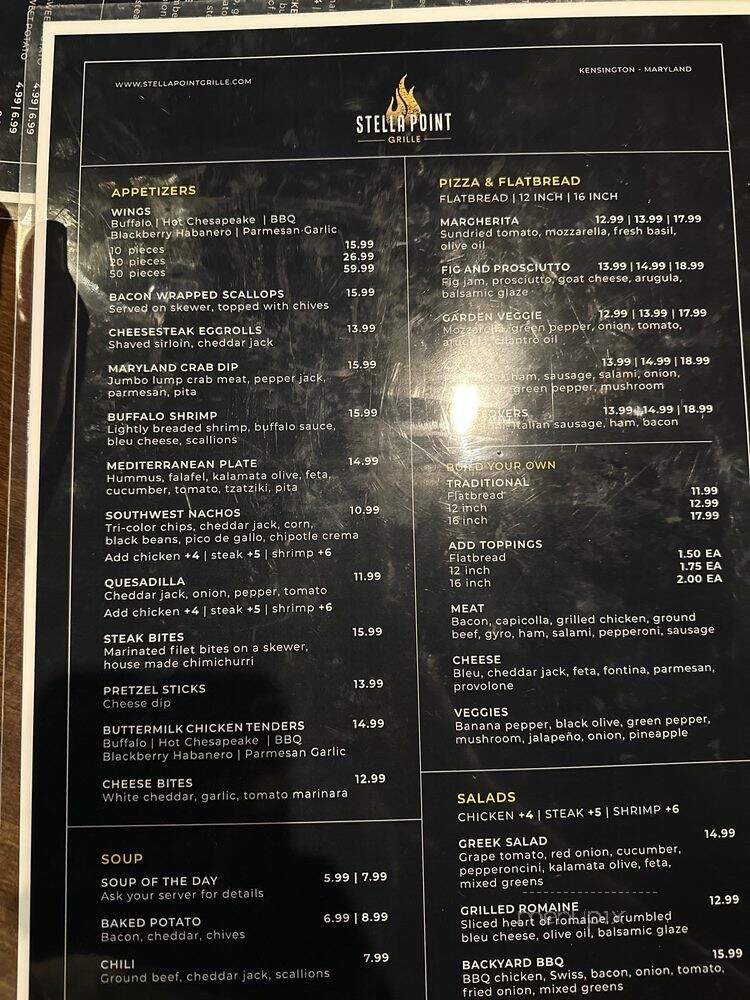 Stella Point Grille - Kensington, MD menu_pic