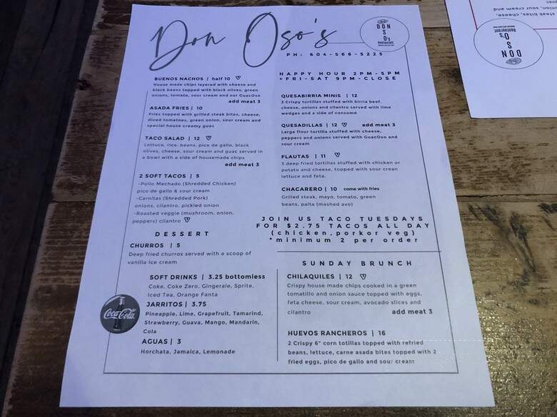 Don Oso's - Vancouver, BC menu_pic