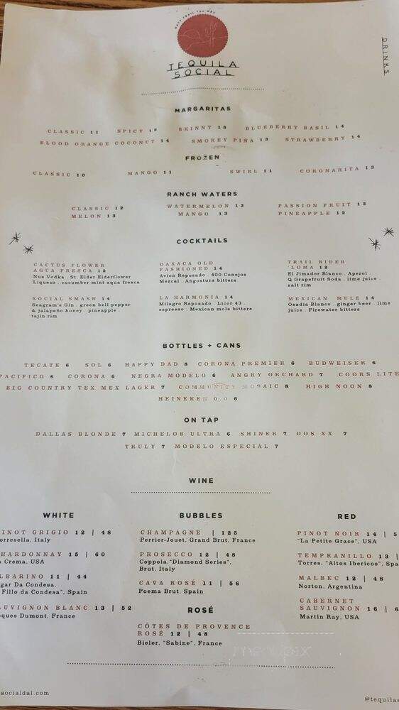 Tequila Social - Dallas, TX menu_pic