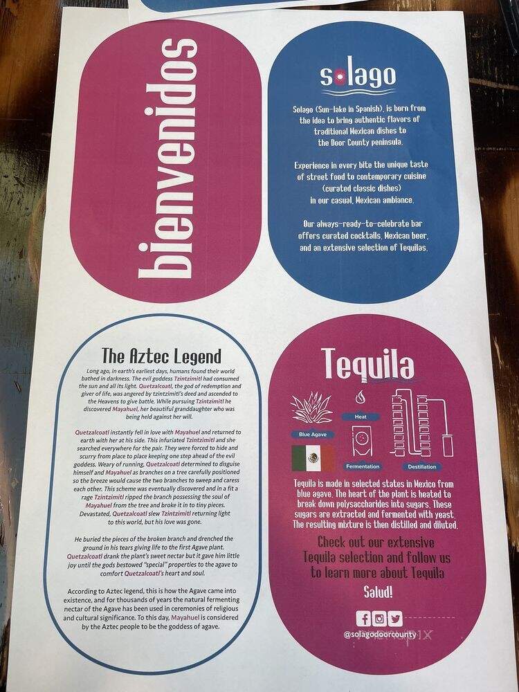 Solago Restaurant & Tequila Bar - Sister Bay, WI menu_pic