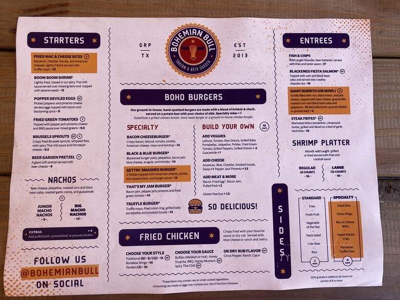 Bohemian Bull - Grapevine, TX menu_pic